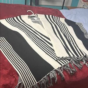 Forever 21 Black and Cream Striped Poncho